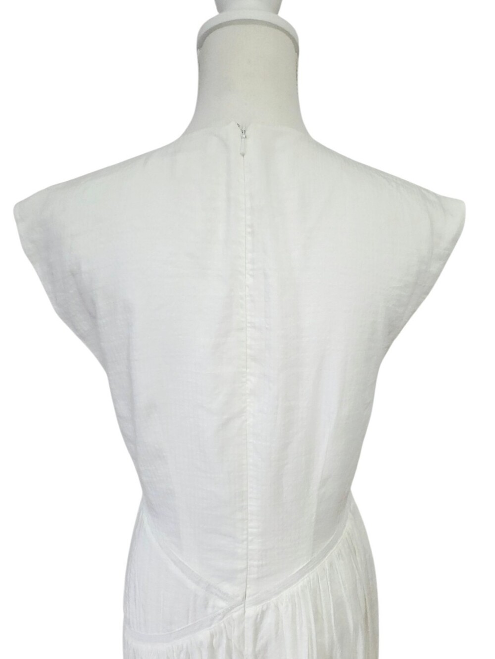 FRAME Gathered Seam Lace Inset Dress White Small - Picture 6 of 10